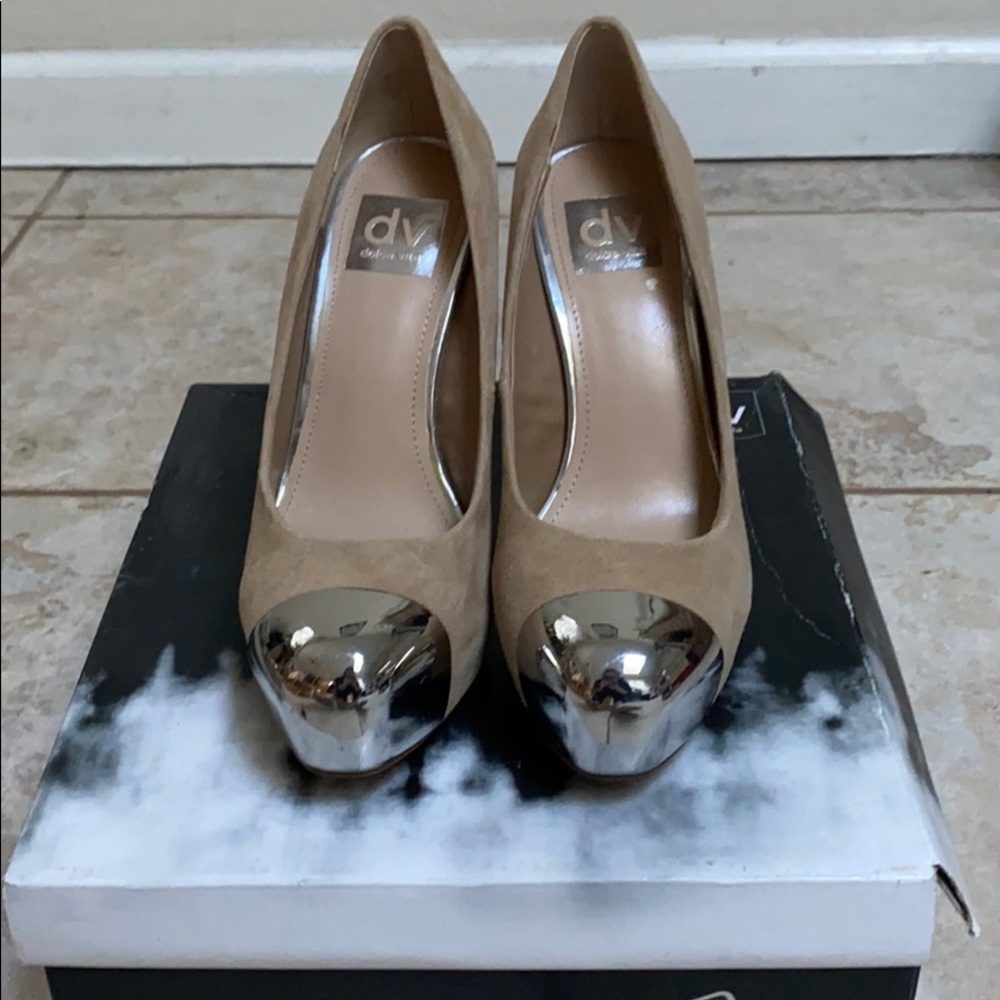 Dolce Vita Balko Nude Suede Mirror Cap Toe Pumps
